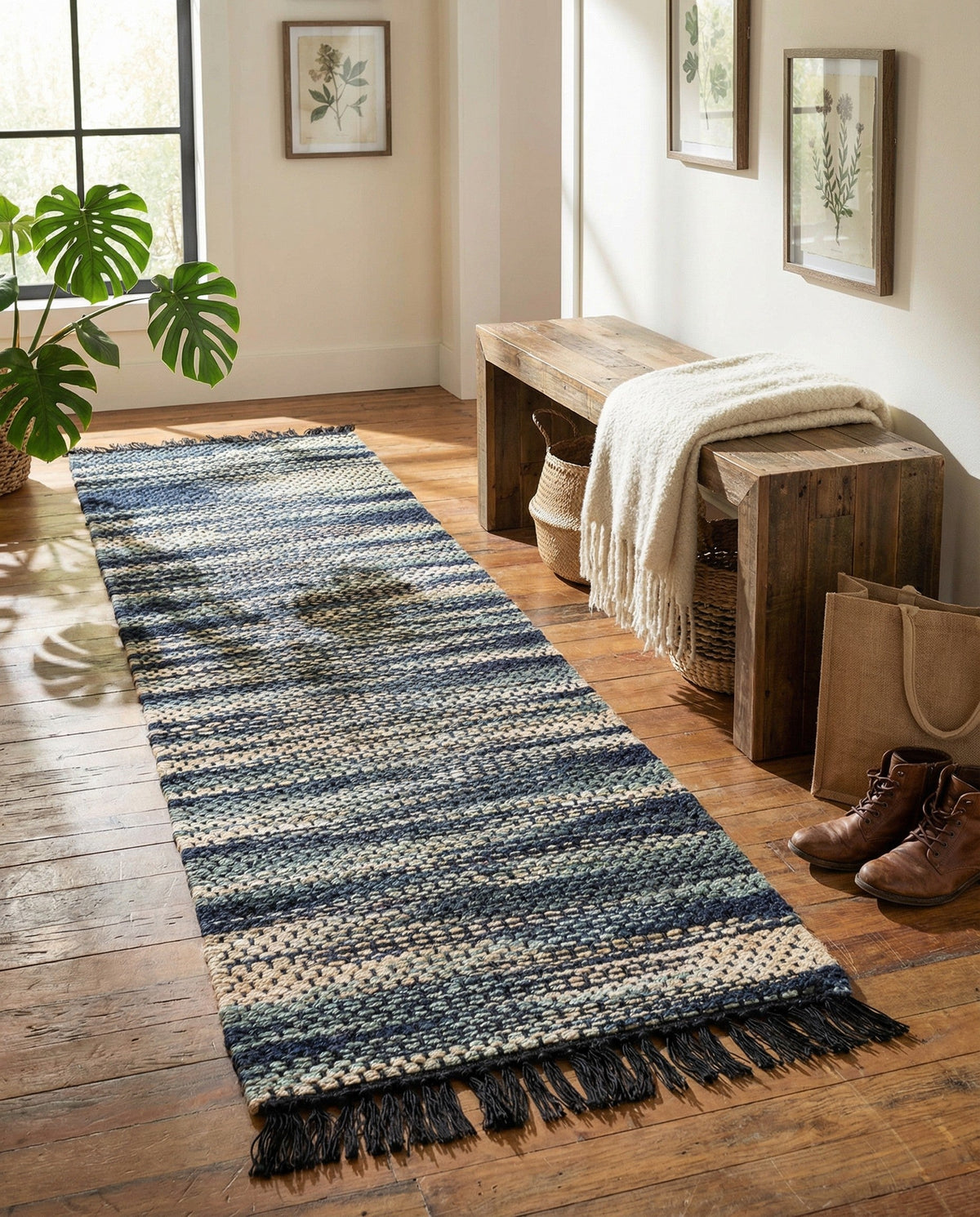 Savannah Jute Collection Area Rug - Nantucket Runner Green and Ivory  lifestyle 82