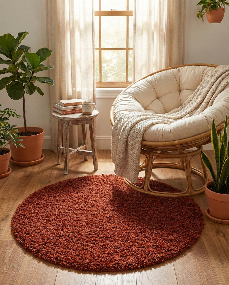Plush Oasis Collection Area Rug - Serenity (Terracotta) Round Terracotta  lifestyle 81