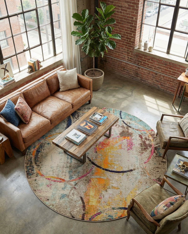 Chromatic Oasis Collection Area Rug -  Fresco Round Multi  lifestyle 55
