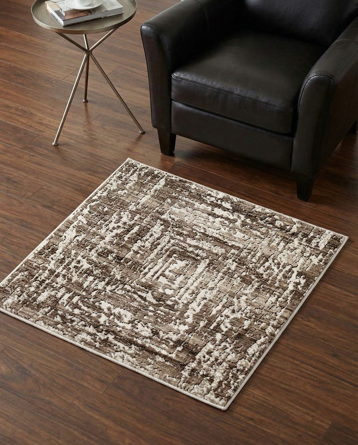 Sanctuary Retreat Collection Area Rug -  Asylum Square Chocolate Brown  lifestyle 186