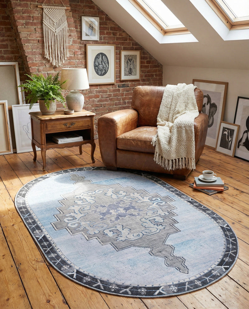 Heritage Elegance Collection Area Rug -  Winterthur (Blue Gray) Oval Blue Gray  lifestyle 72