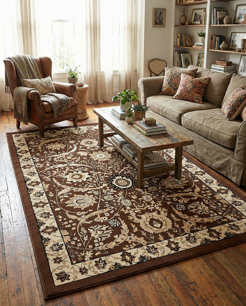 Tabriz Tapestry Collection Area Rug - Sahand (Brown) Rectangle Brown  lifestyle 17
