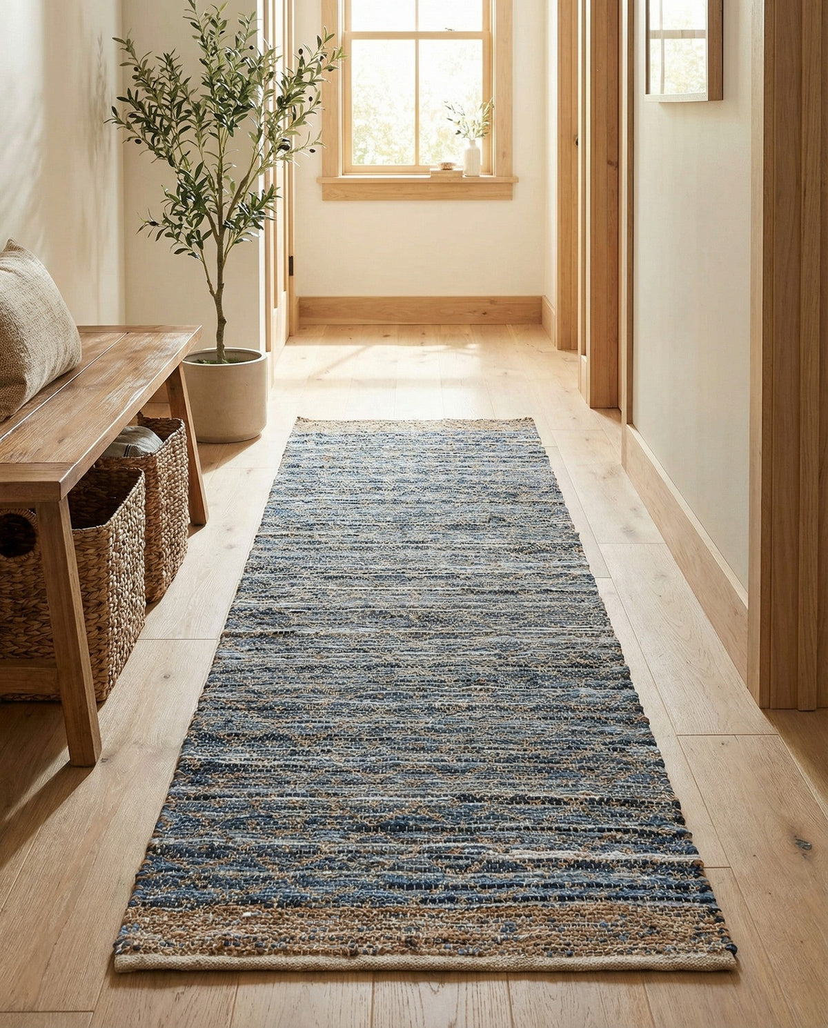 Tulum Trellis Collection Area Rug - Shoreline Runner Denim blue  lifestyle 100