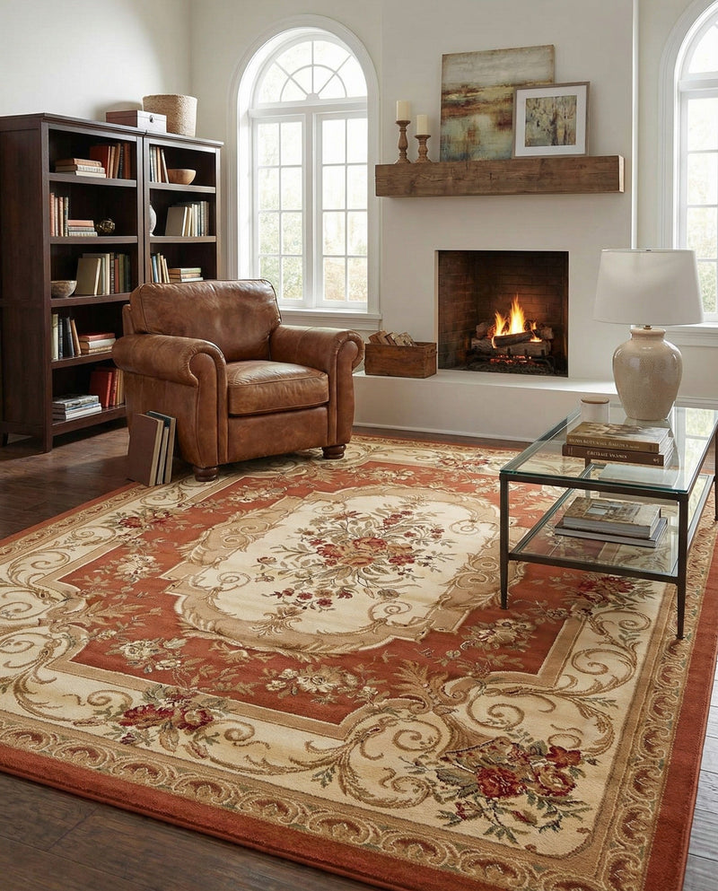 Versailles Elegance Collection Area Rug -  Louveciennes (Brick Red) Rectangle Brick Red  lifestyle 19