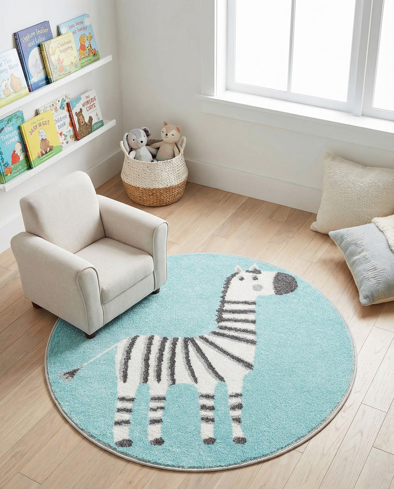 Wonder Tykes Collection Area Rug -  Vibrant Round Teal  lifestyle 30