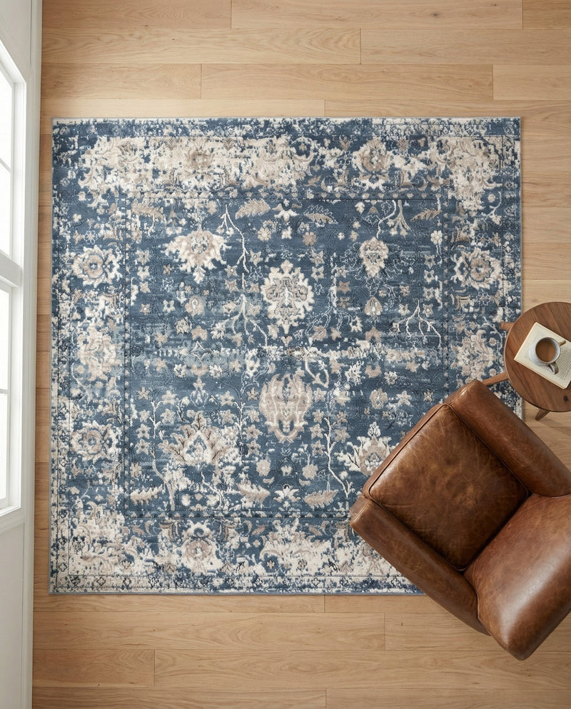 Cascade Range Collection Area Rug -  Shasta (Blue) Square Blue  lifestyle 59