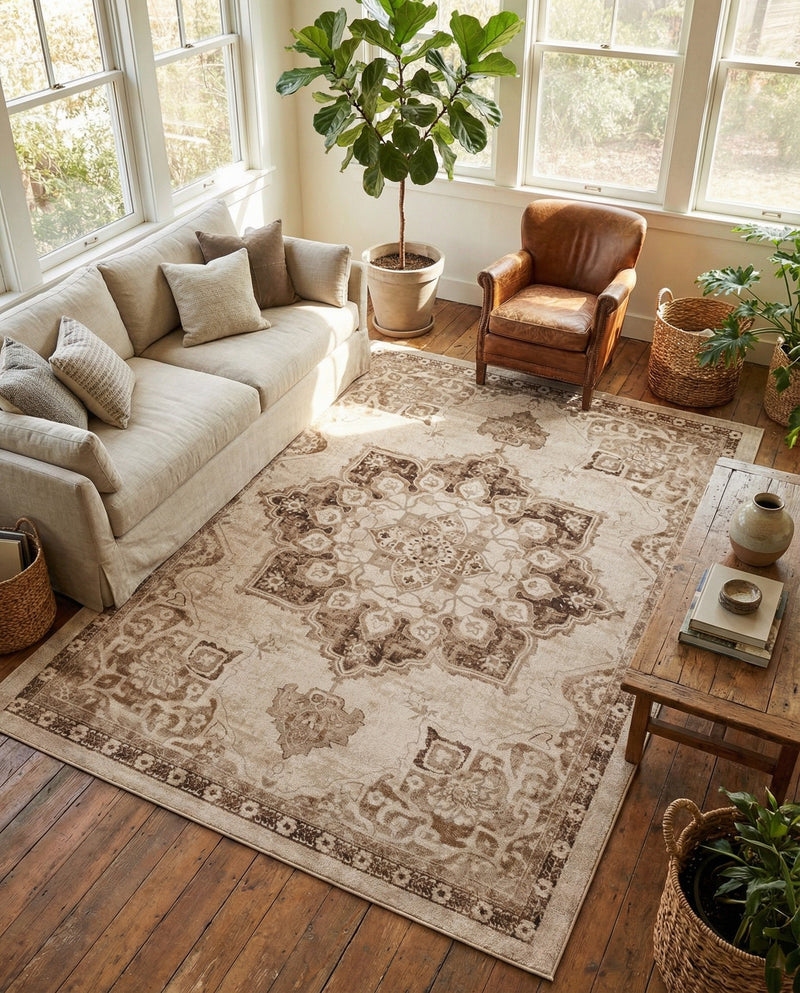 Eden Oasis Collection Area Rug -  Tranquility (Beige) Rectangle Beige  lifestyle 5
