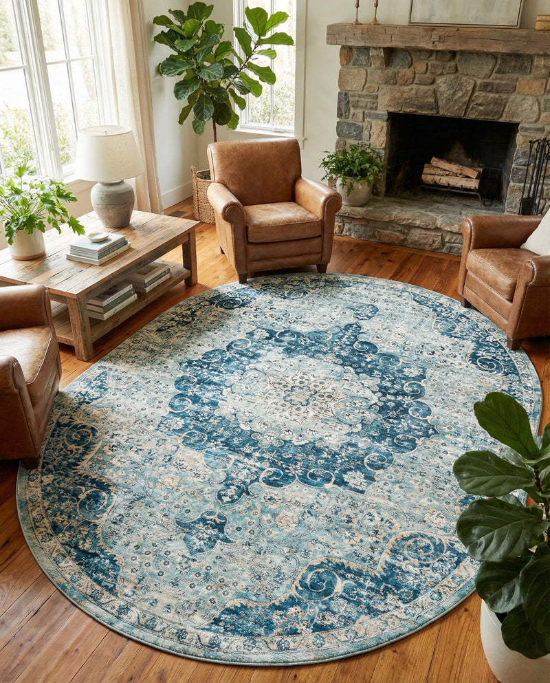 Coastal Haven Collection Area Rug - Seabreeze (Navy Blue) Oval Navy Blue  lifestyle 68