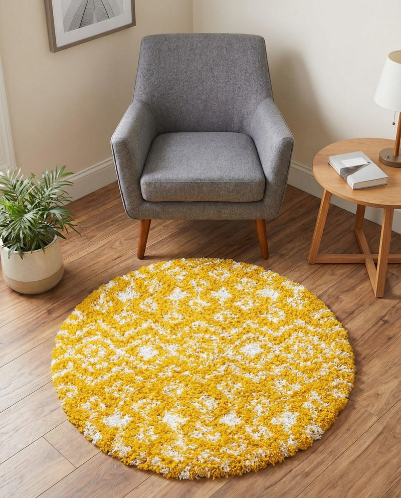 Berber Lattice Shag Collection Area Rug - Atlas (Yellow) Round Yellow  lifestyle 59