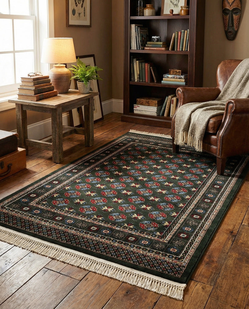Samarkand Elegance Collection Area Rug -  Margilan (Dark Green) Rectangle Dark Green  lifestyle 18