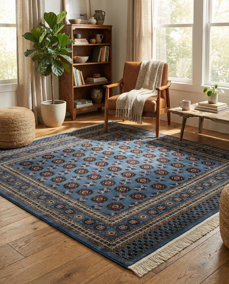 Samarkand Elegance Collection Area Rug -  Margilan (Blue) Square Blue  lifestyle 72