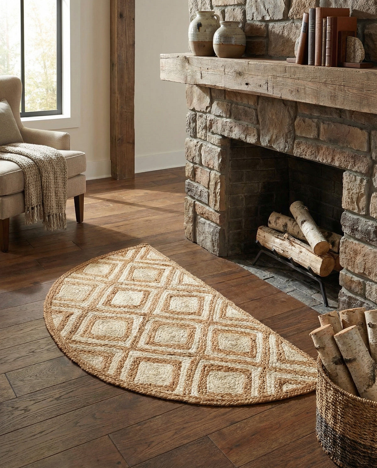 Woven Seaside Jute Collection Area Rug - Marina Hearth Natural  lifestyle 85