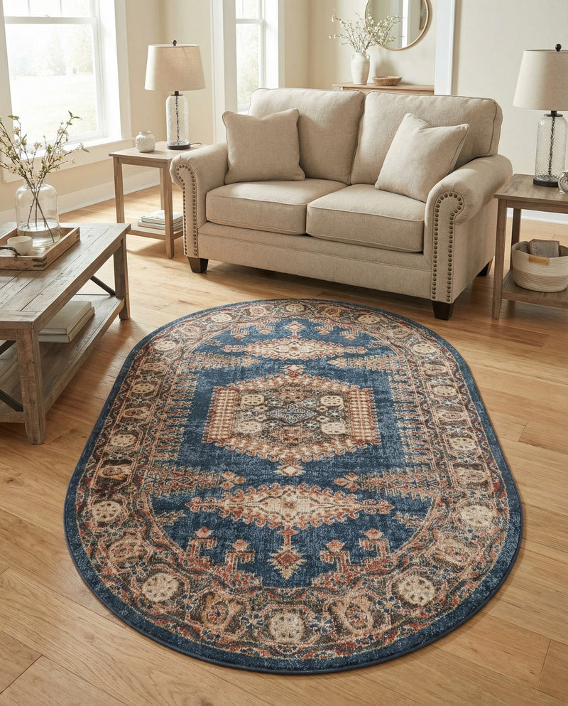 Eden Oasis Collection Area Rug -  Refuge (Blue) Oval Blue  lifestyle 61