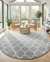 Lattice Gardens Collection Area Rug -  Bloomfield (Light Gray) Round Light Gray  lifestyle 46