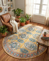 Seville Stripes Collection Area Rug -  Granada (Yellow) Round Yellow  lifestyle 53