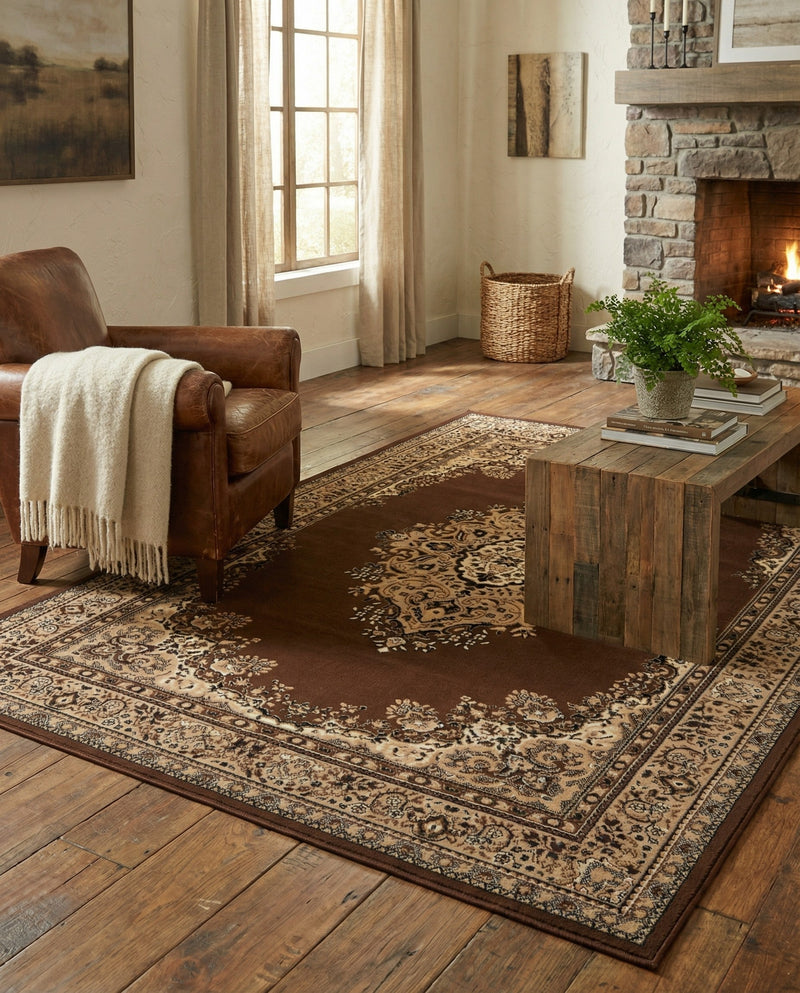 Tabriz Tapestry Collection Area Rug - Azerbaijan (Brown) Rectangle Brown  lifestyle 15