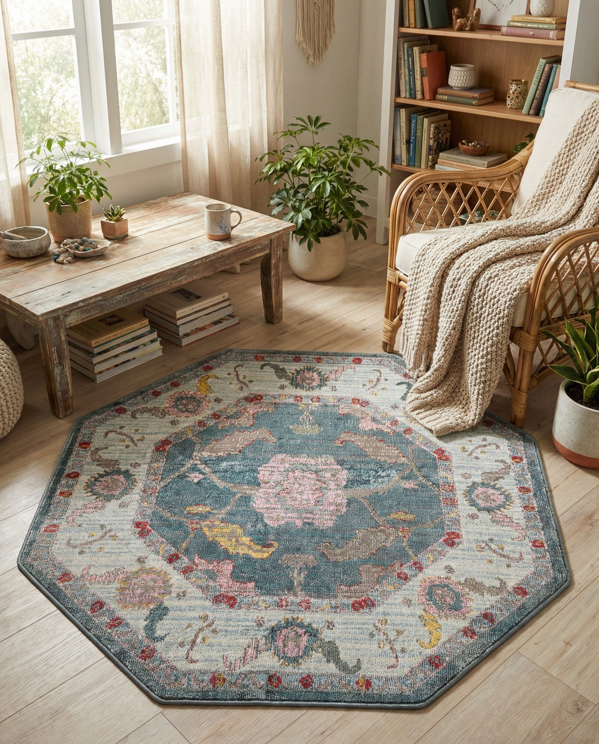 Arcadia Rugs Collection Area Rug - Eden (Gray and Blue) Octagon Gray and Blue  lifestyle 49