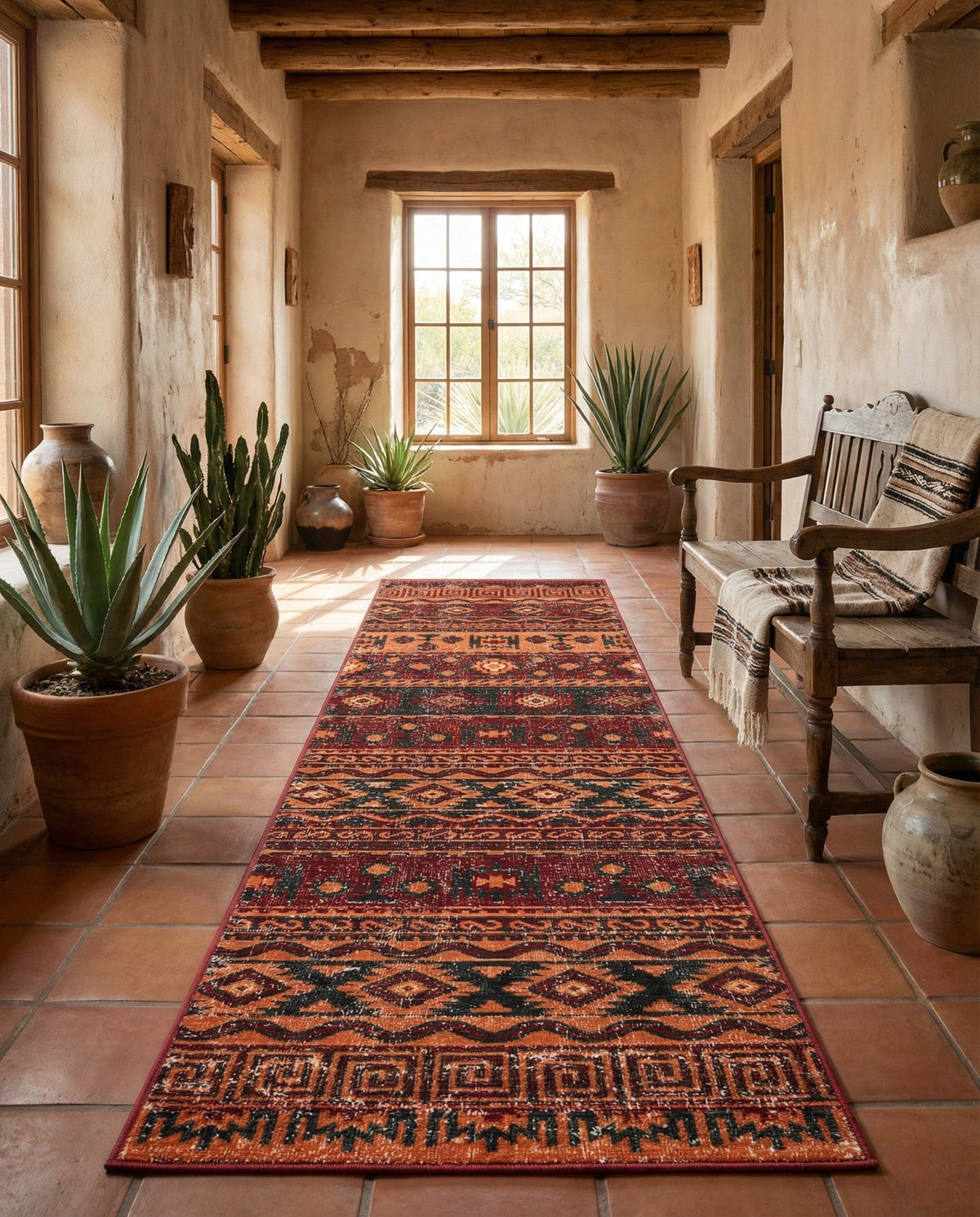 Geneva Terrace Collection Area Rug - Montreux Runner Rust Red  lifestyle 110