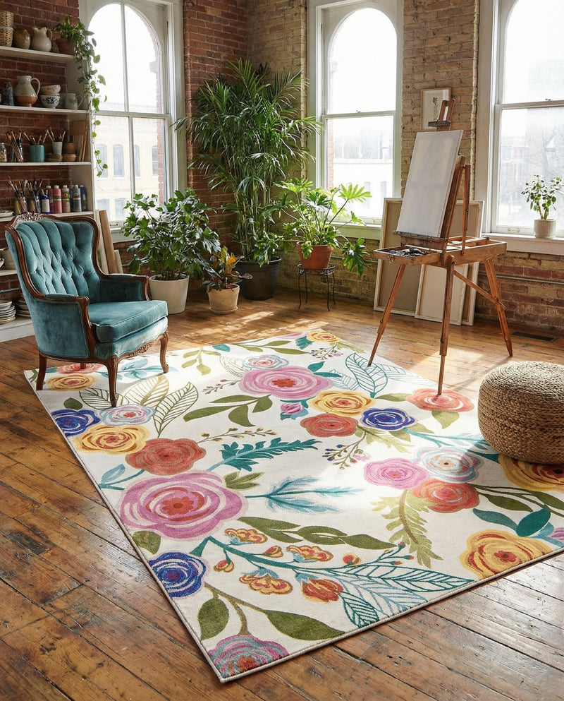 Meadow Breeze Collection Area Rug -  Petal Rectangle Ivory  lifestyle 55