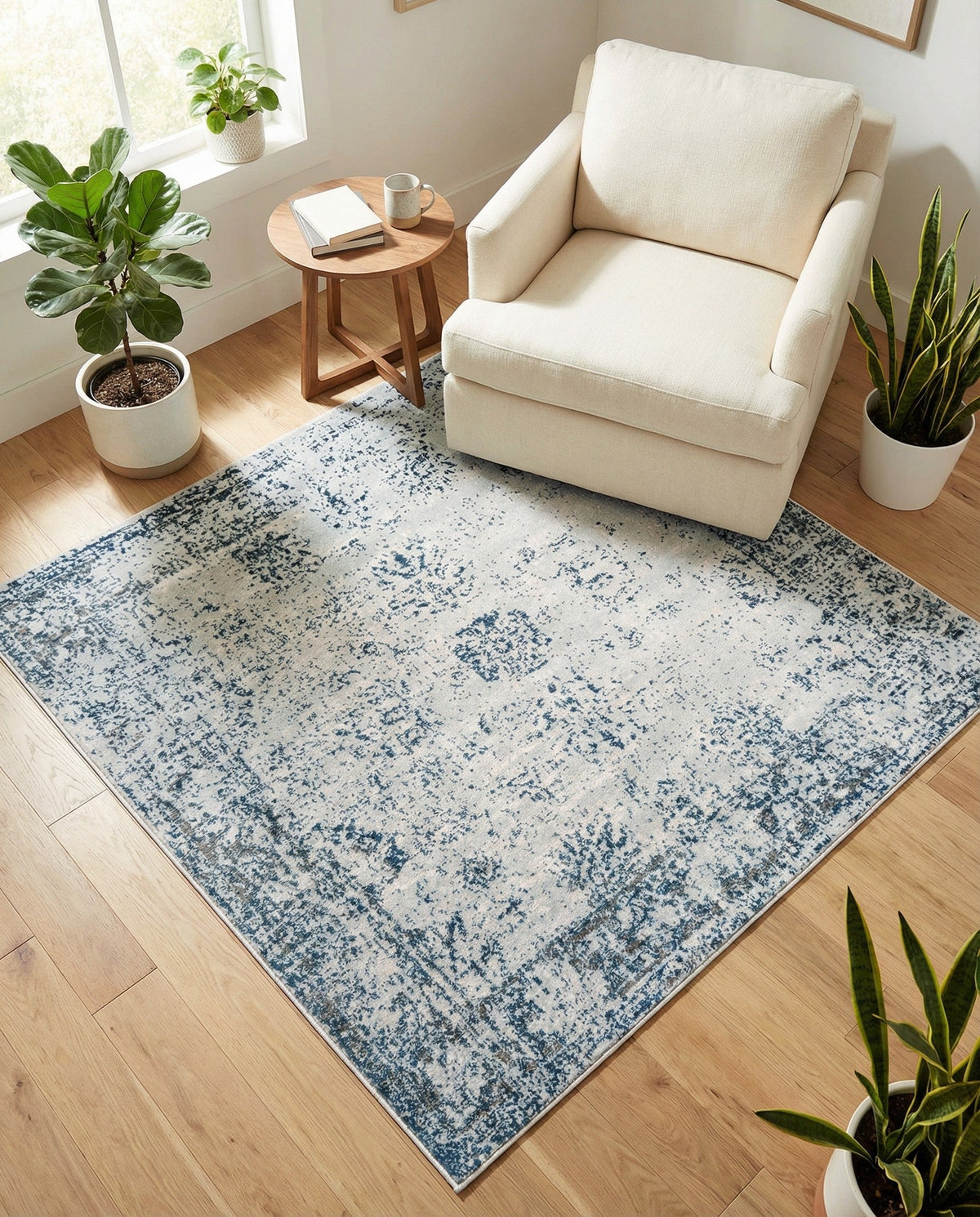 Riviera Elegance Collection Area Rug - Antibes (Light Blue) Square Light Blue  lifestyle 128