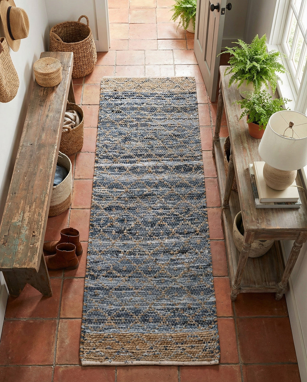 Tulum Trellis Collection Area Rug - Shoreline Runner Denim blue  lifestyle 161