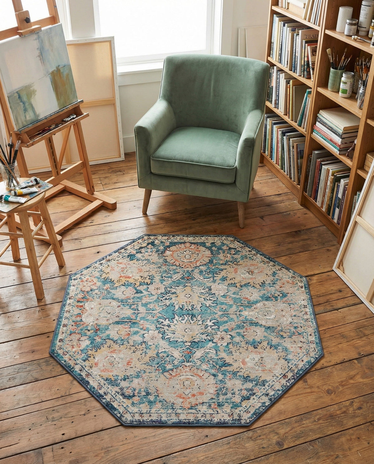Seville Stripes Collection Area Rug -  Cordoba (Blue) Octagon Blue  lifestyle 82