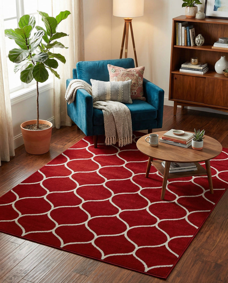 Trellis Mosaic Collection Area Rug -  Pergolatown (Red) Rectangle Red  lifestyle 15