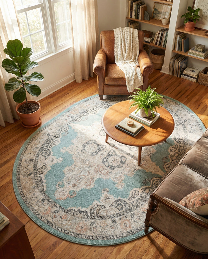Beverly Grove Collection Area Rug -  Fairfax (Aqua) Oval Aqua  lifestyle 58