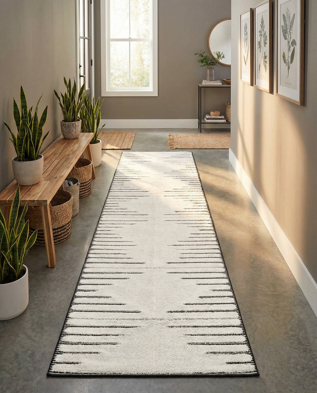 Monochrome Collection Area Rug -  Ash Runner Ivory White  lifestyle 104