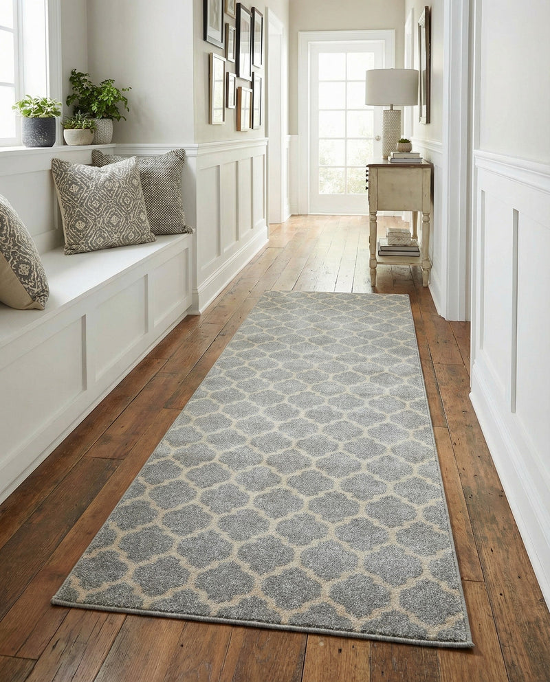 Lattice Gardens Collection Area Rug -  Bloomfield (Light Gray) Runner Light Gray  lifestyle 51