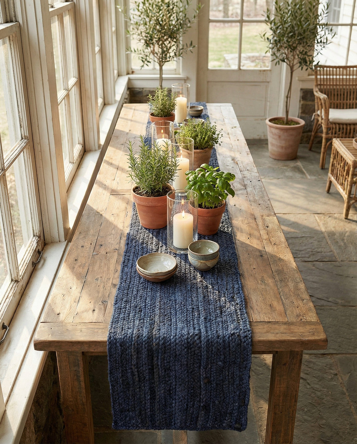 Woven Seaside Jute Collection Area Rug - Savannah (Navy Blue) Table Runner Navy Blue  lifestyle 99