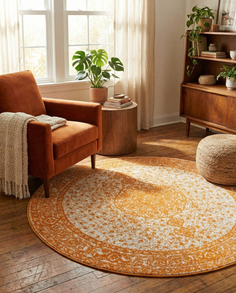 Dover Terrace Collection Area Rug - Marina (Orange) Round Orange  lifestyle 35