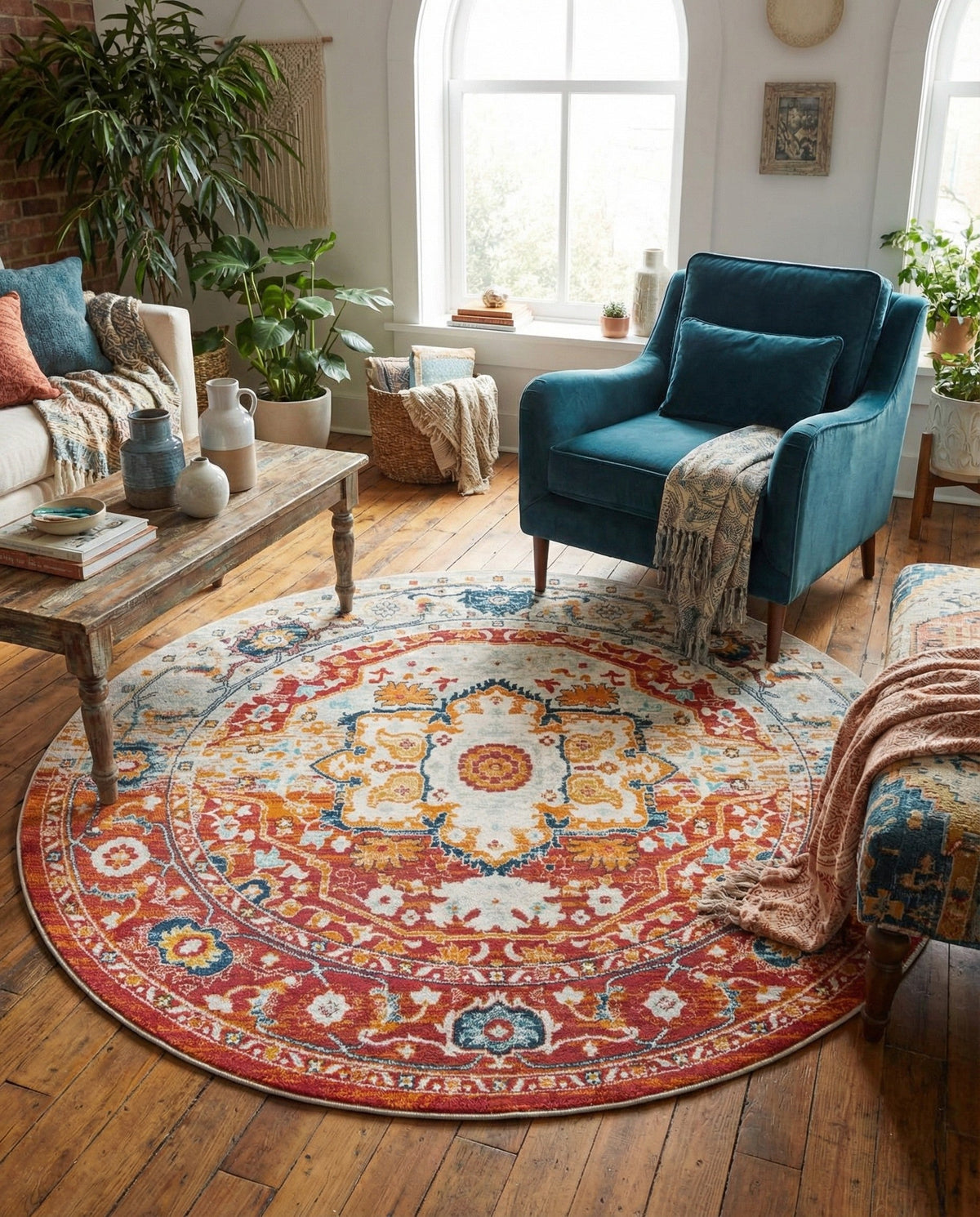 Parisian Elegance Collection Area Rug - Versailles (Rust Red) Round Rust Red  lifestyle 88