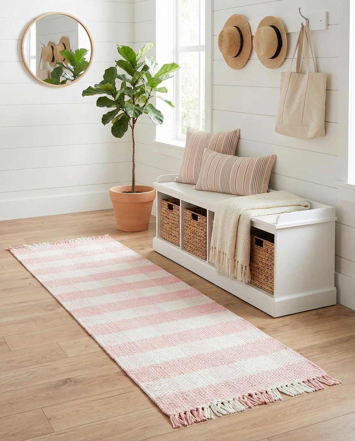 Sustainable Grid Indoor-Outdoor Oasis Collection Area Rug - Savannah Runner Pink  lifestyle 124