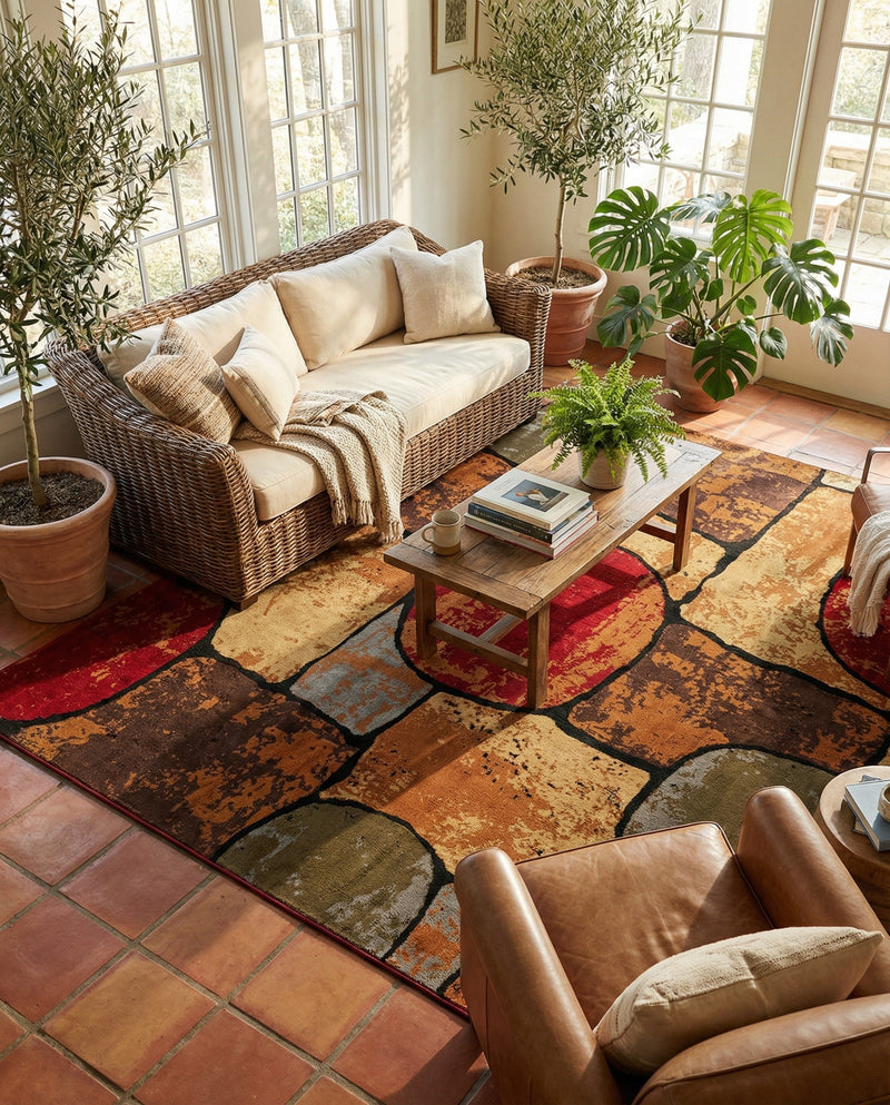 Bistro Lounge Collection Area Rug -  Cappuccino Square Multi  lifestyle 36