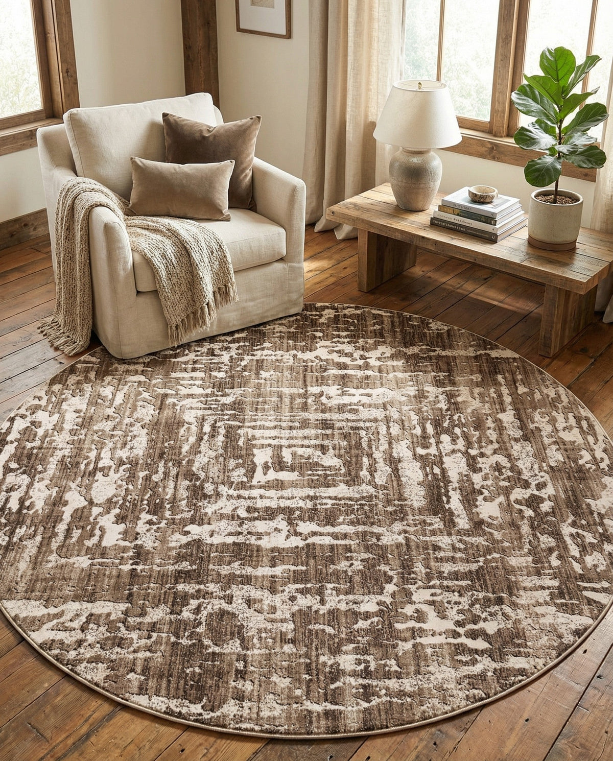 Sanctuary Retreat Collection Area Rug -  Asylum Round Chocolate Brown  lifestyle 156