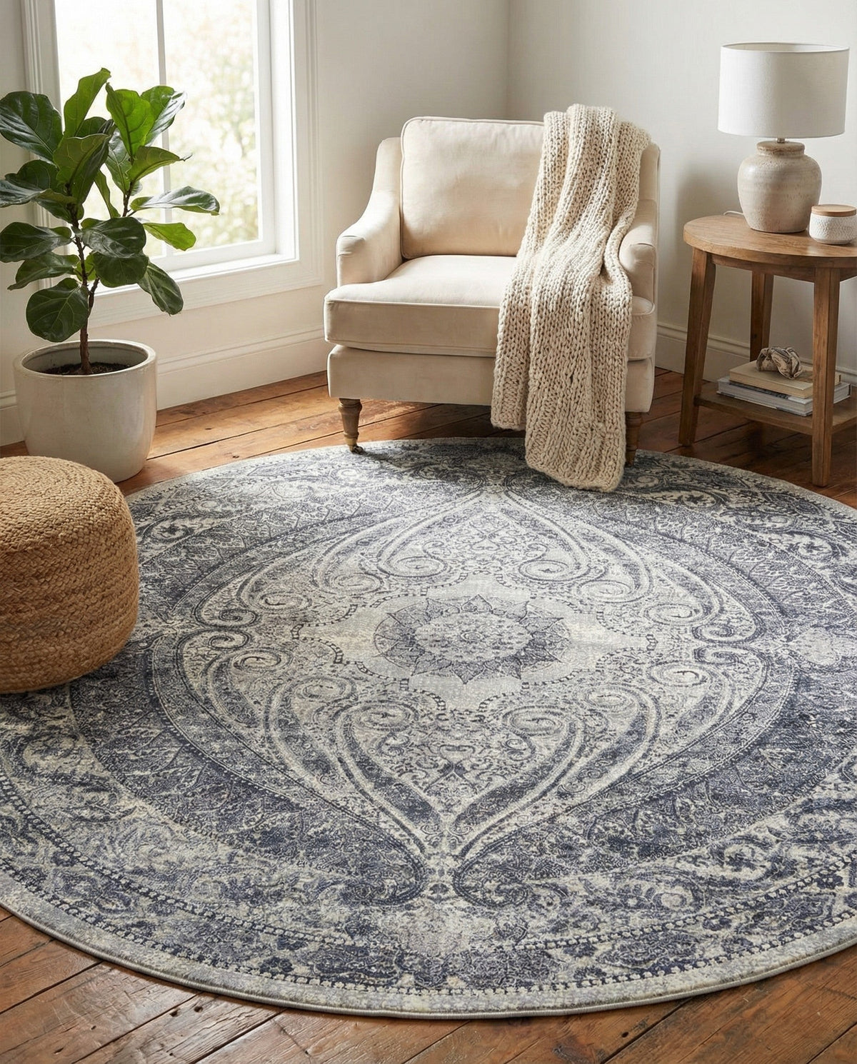 Coastal Manor Collection Area Rug -  Seagrove Round Dark Blue  lifestyle 88