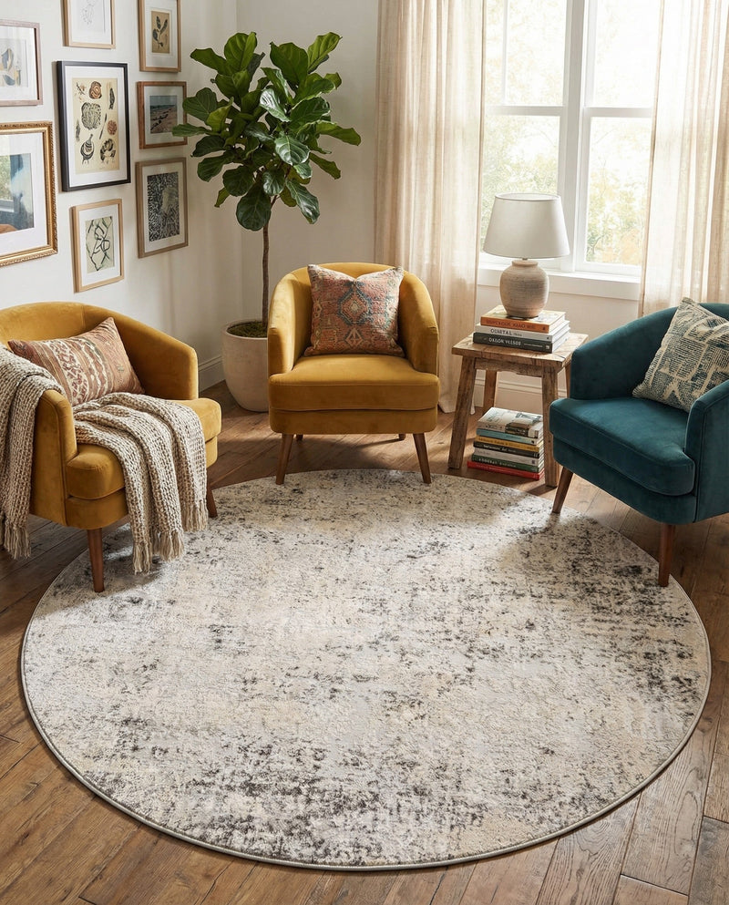 Aegean Elegance Collection Area Rug -  Paros Round Gray  lifestyle 77