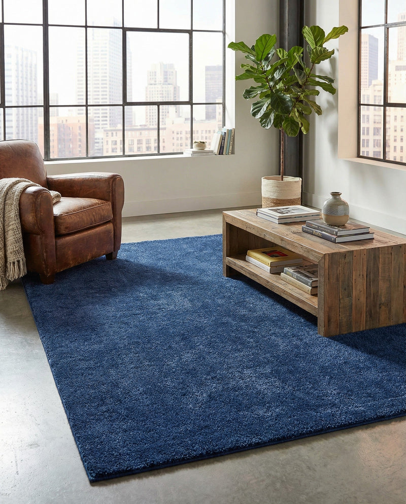 Solid Shag Seaside Collection Area Rug - Azure Cove (Navy Blue) Rectangle Navy Blue  lifestyle 29