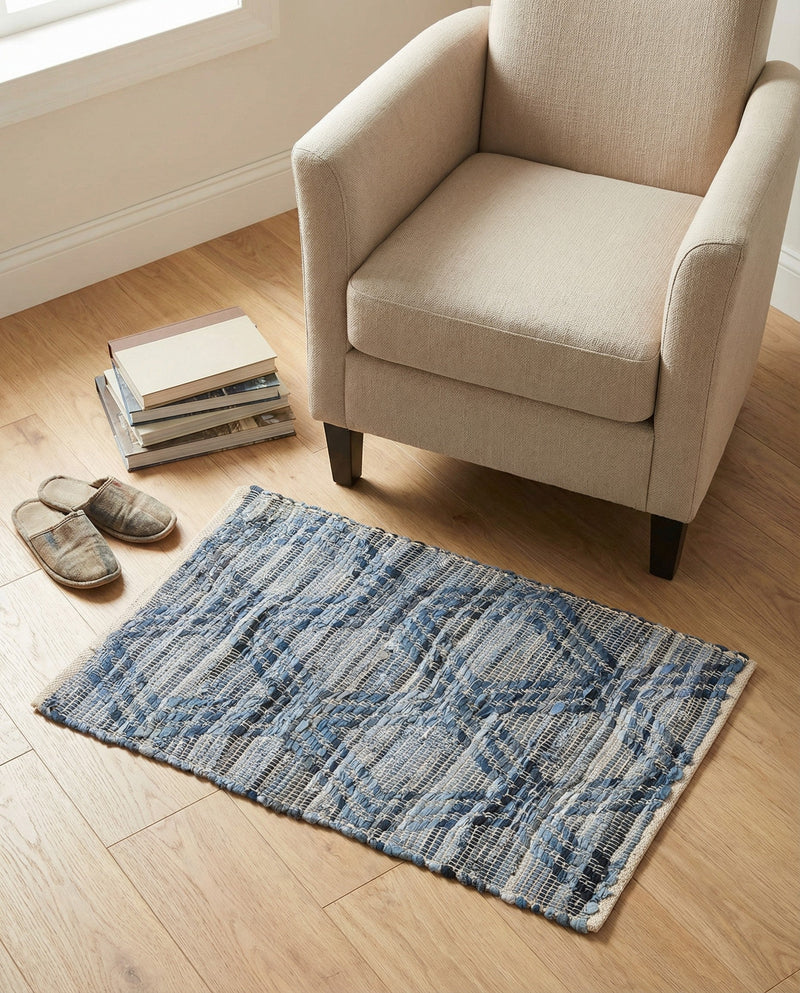 Thar Cotton Collection Area Rug - Pune Rectangle Denim blue  lifestyle 7