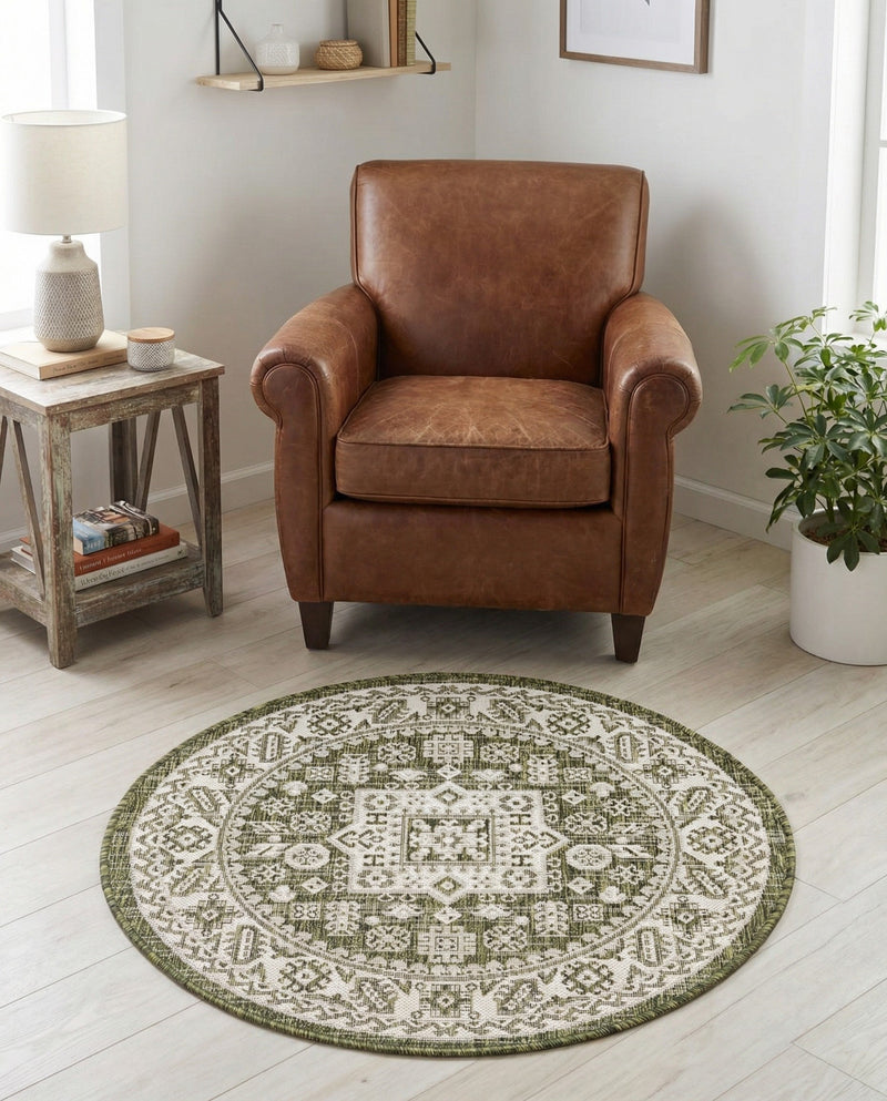 Tribal Terrace Treasures Collection Area Rug -  Incan Isle (Green) Round Green  lifestyle 54