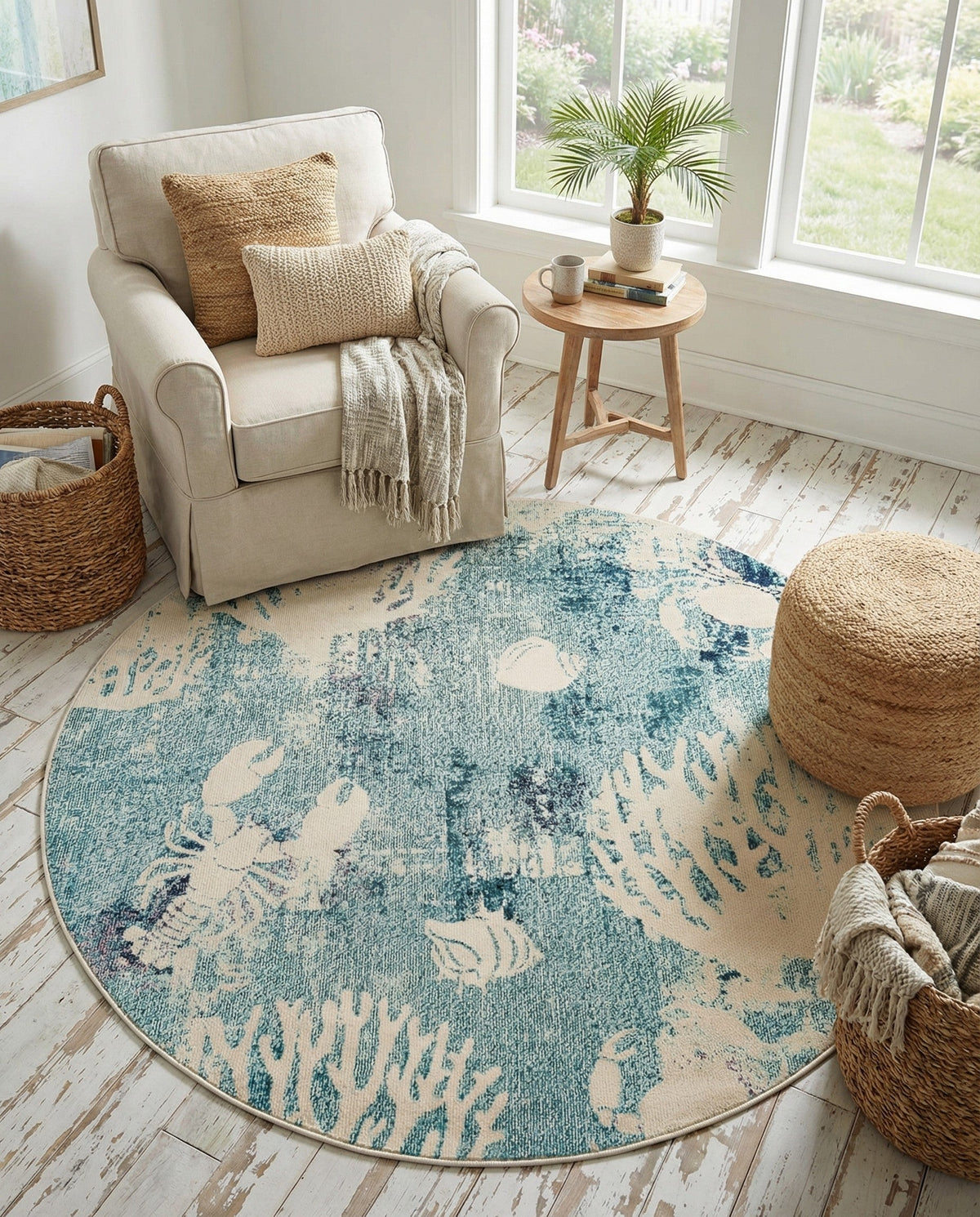 Sorrento Shores Collection Area Rug -  Vico Round Light Blue  lifestyle 101