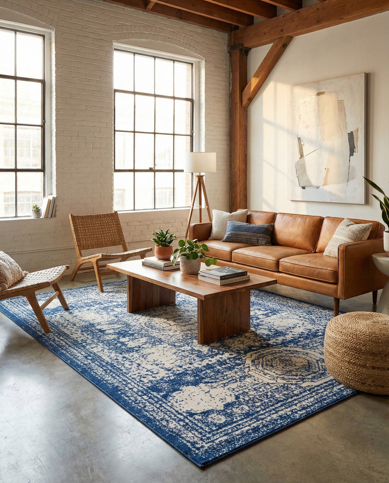Dover Terrace Collection Area Rug -  Lagoon (Ivory and Blue) Rectangle Ivory and Blue  lifestyle 8