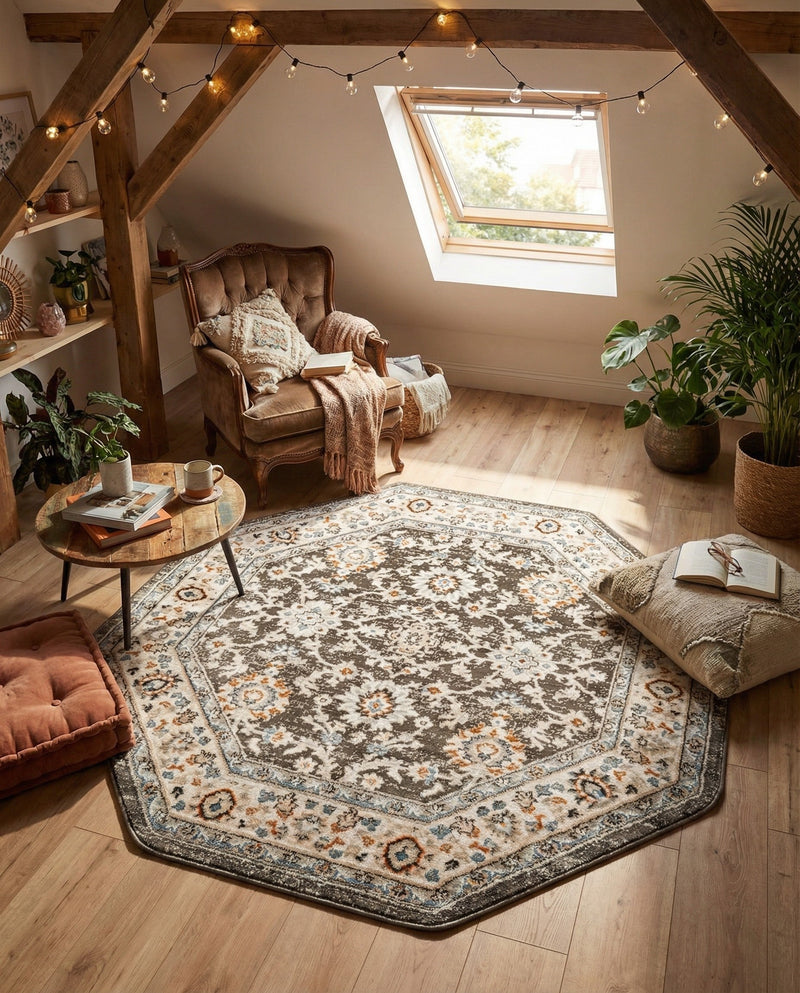 Savannah Elegance Collection Area Rug - Augusta (Fume Gray) Octagon Fume Gray  lifestyle 69