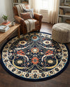 Tabriz Tapestry Collection Area Rug - Sahand (Navy Blue) Round Navy Blue  lifestyle 51