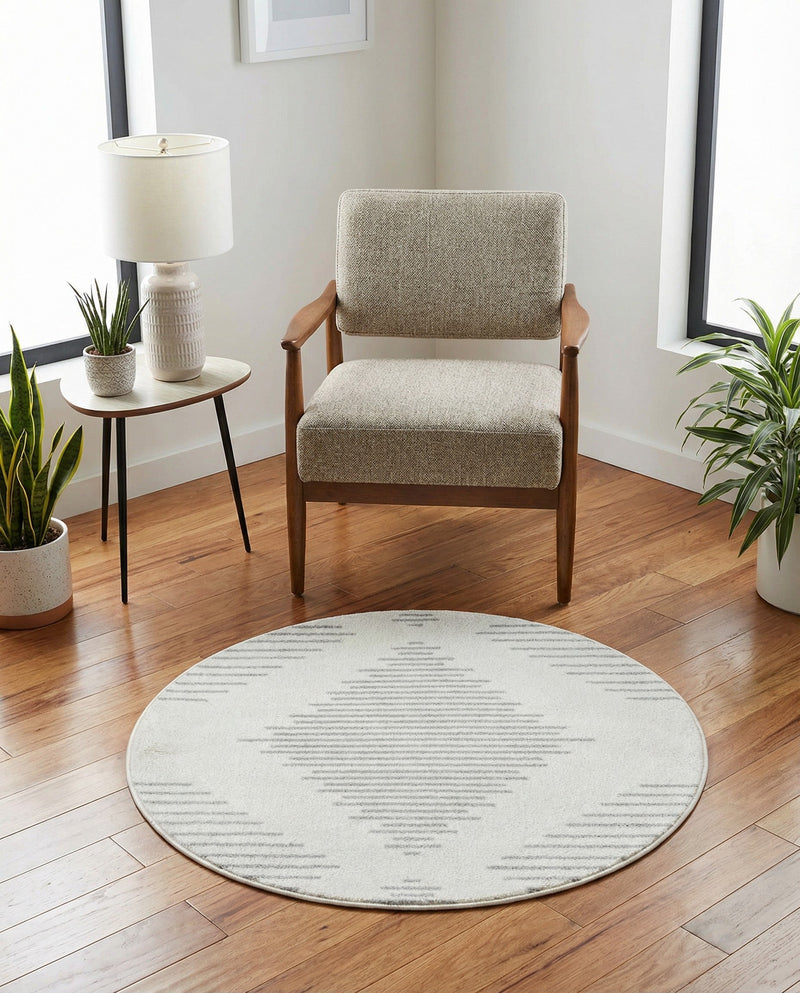 Seychelles Stripes Collection Area Rug - Mahe (Ivory and Gray) Round Ivory and Gray  lifestyle 54
