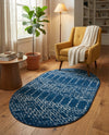 Marrakesh Lattice Collection Area Rug - Casablanca (Navy Blue) Oval Navy Blue  lifestyle 78