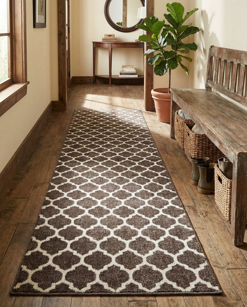 Lattice Gardens Collection Area Rug -  Bloomfield (Chocolate Brown) Runner Chocolate Brown  lifestyle 70