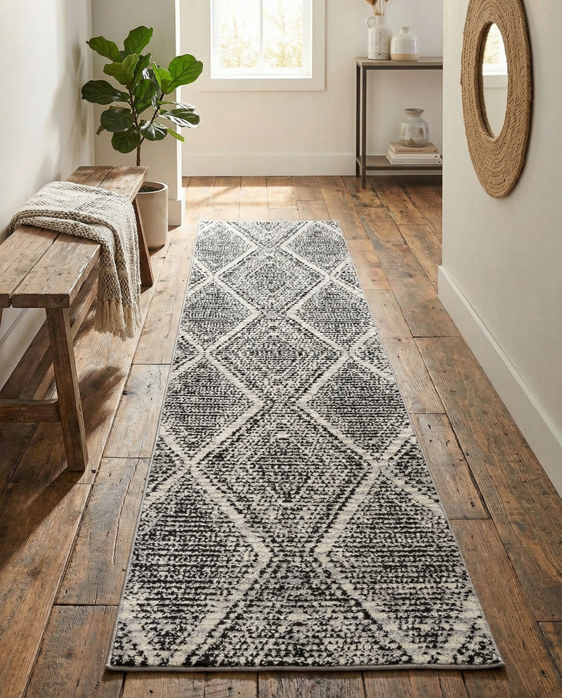 Marrakech Mosaic Collection Area Rug -  Medina Runner Black and White  lifestyle 30