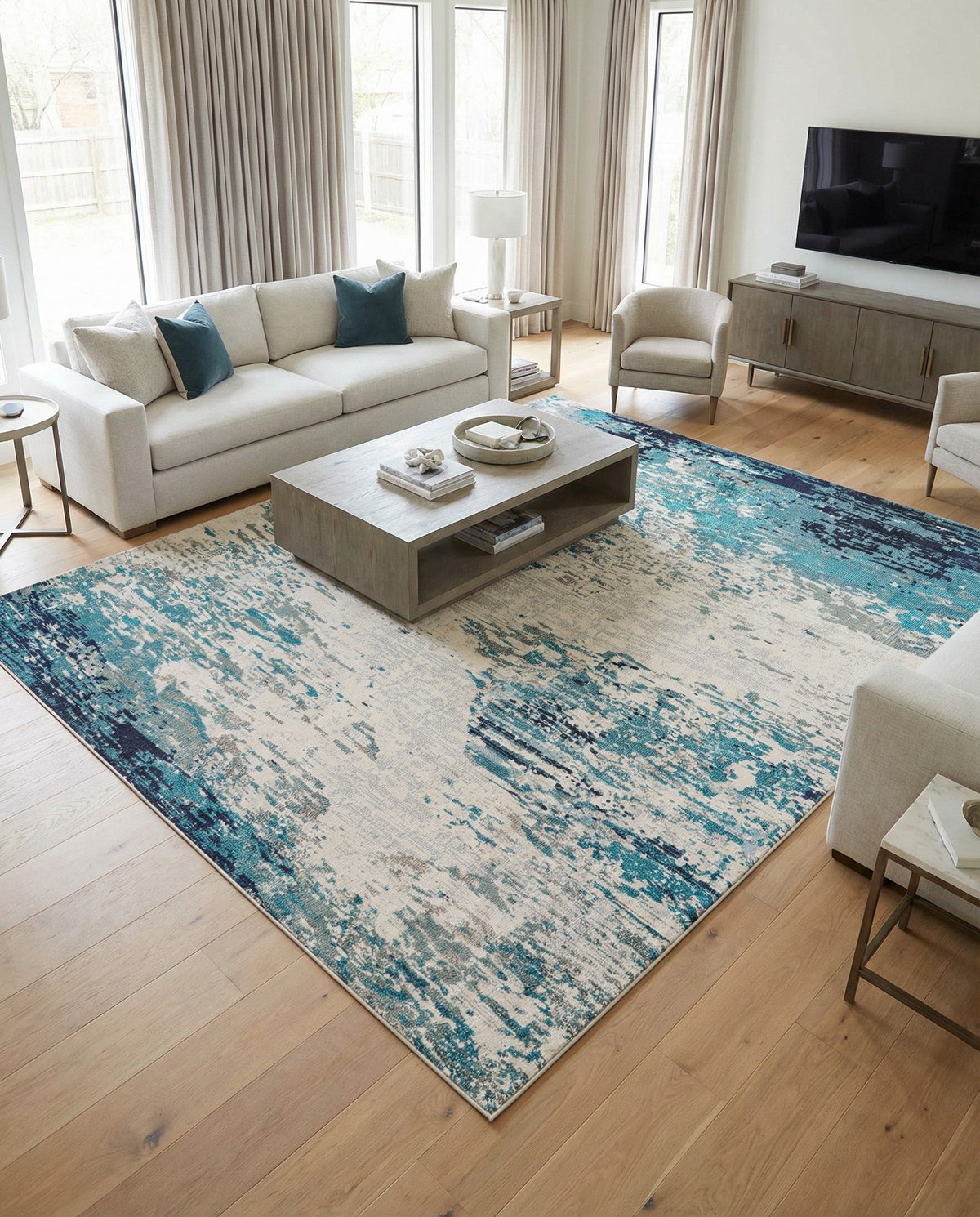 Colorburst Oasis Collection Area Rug -  Tropic Square Blue  lifestyle 77